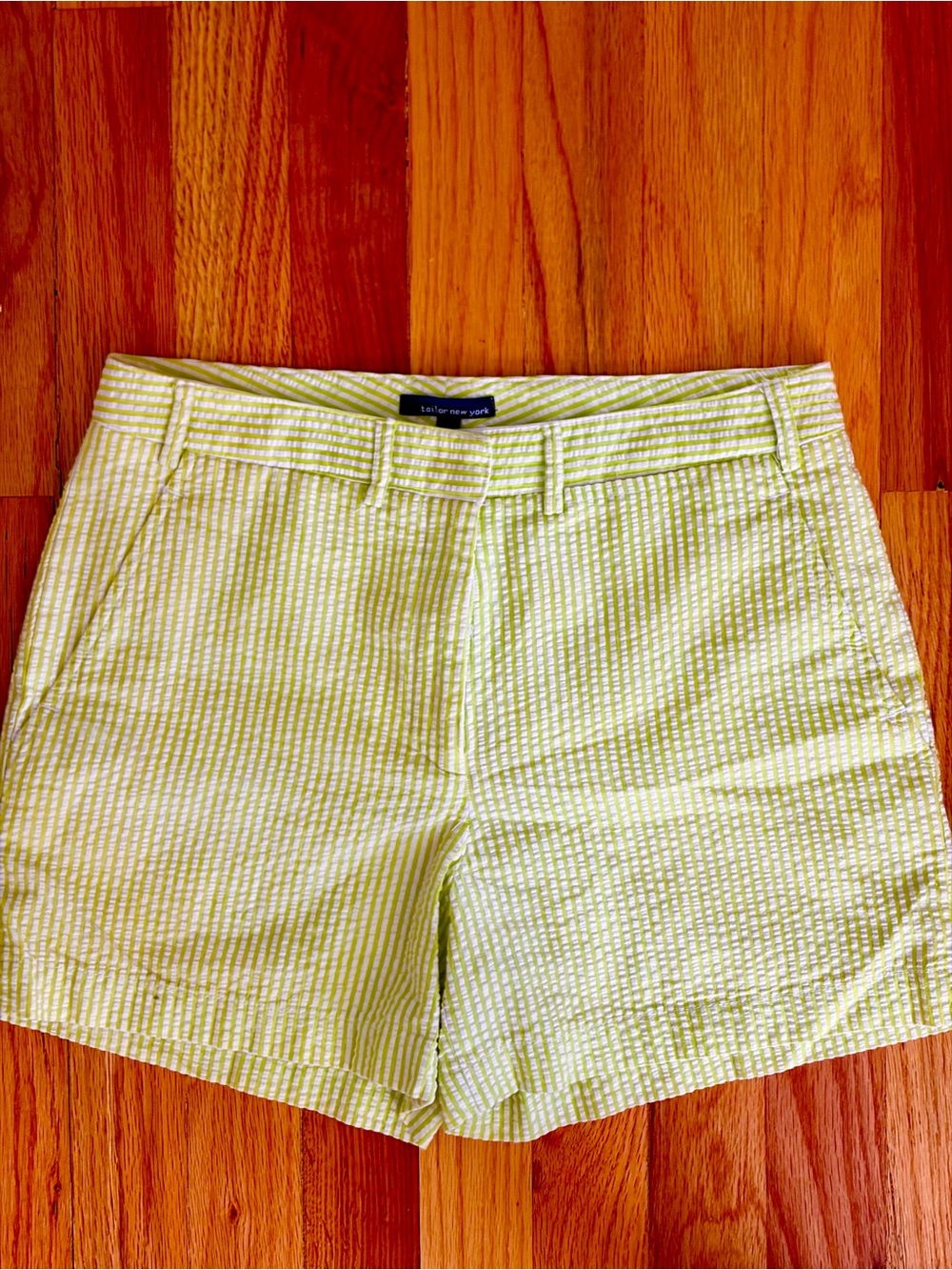 Tailor New York Green White Seersucker Striped Shorts Size 2 Preppy Coastal
